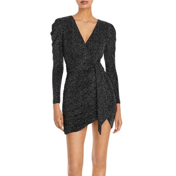 NWT Aqua Formal Black Metallic Mini Party Dress - Picture 2 of 8